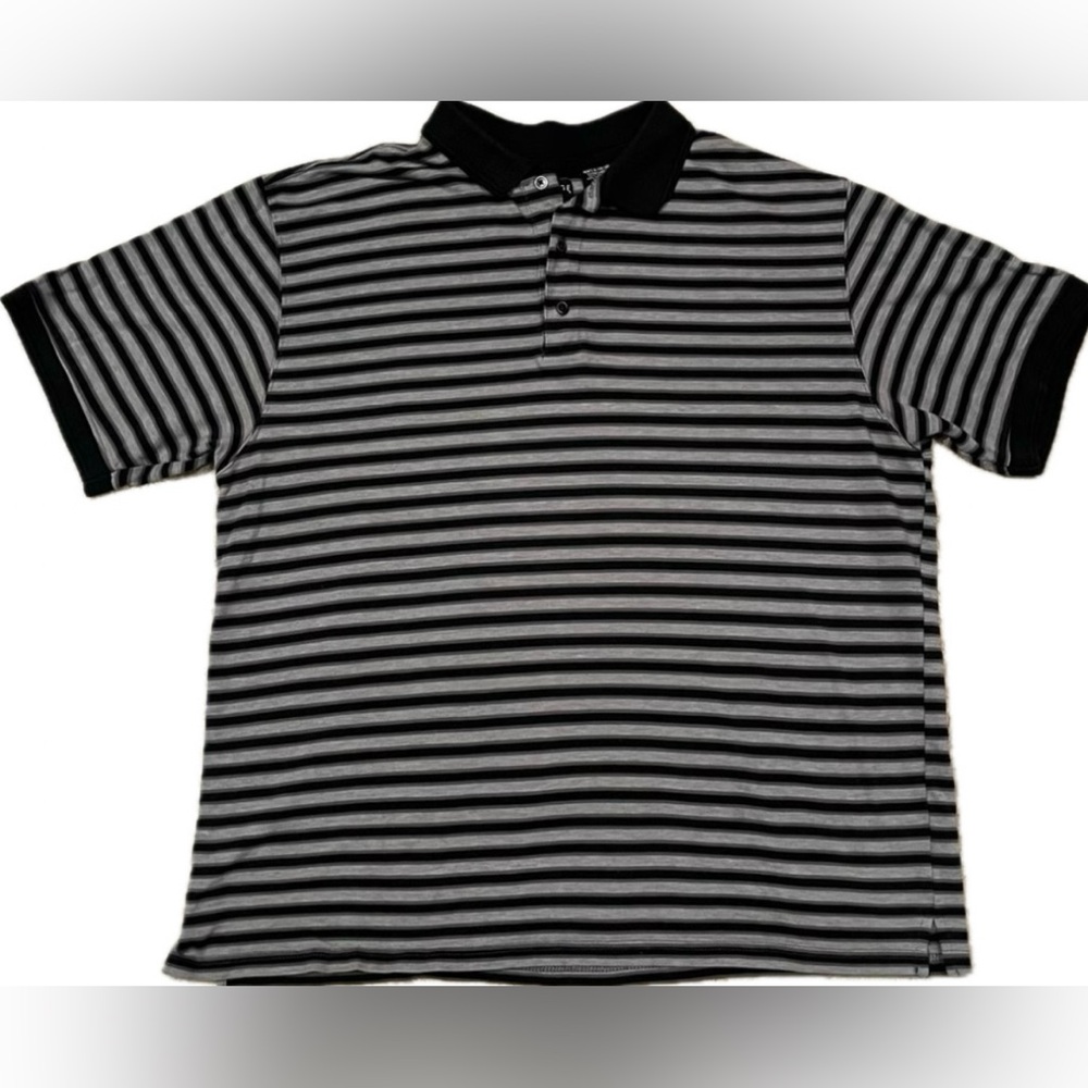 Men’s black and gray striped polo. Excellent condition. Size XL